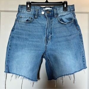 OAK + FORT Light Blue Frayed Hem Jean Shorts